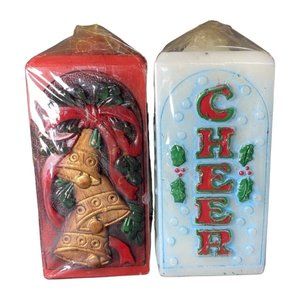 Vintage Jasco Christmas Message Candle Lot of 2 - Joy & Cheer on Earth - Scented